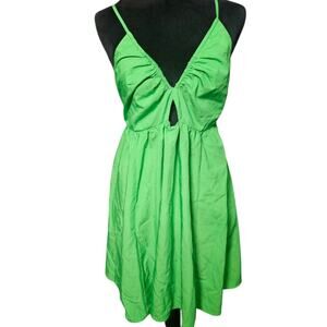 H&M Green Cut Out Front V Neck Spaghetti Strap Mini Sundress Size M